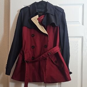 Coach Two-Tone Burgundy & Black Trench Coat